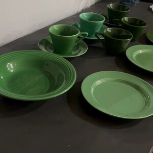 Homer Laughlin HARLEQUIN older RARE light-medium green Fiesta 6 Pcs